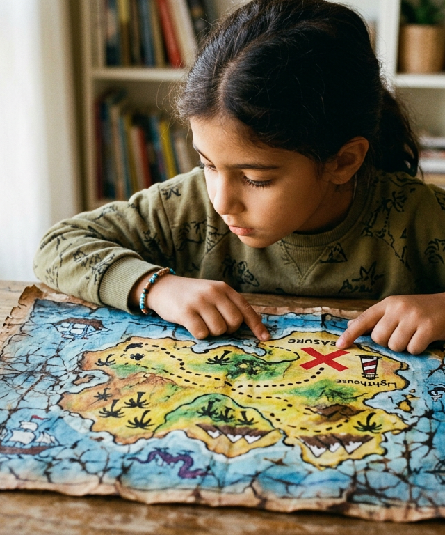 Batik-Style Pastel-Resist Secret Island Treasure Maps — Arts & Crafts activity for ages 5–10 years (indoor, 45 min)