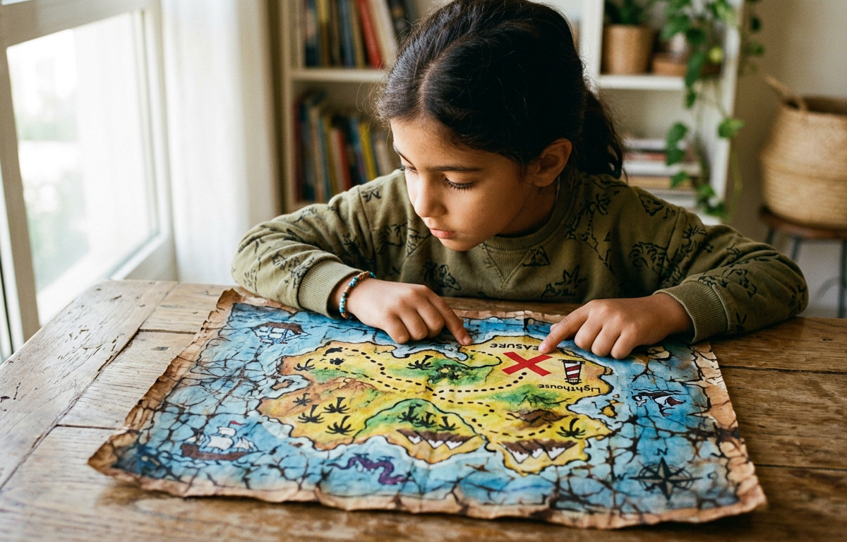 Batik-Style Pastel-Resist Secret Island Treasure Maps — Arts & Crafts activity for ages 5–10 years (indoor, 45 min)