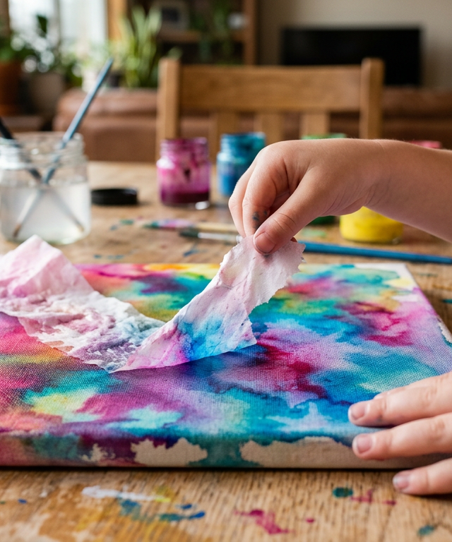 Bleeding Tissue Paper Abstract Canvas Art — Arts & Crafts activity for ages 5–9 years (indoor, 80 min)