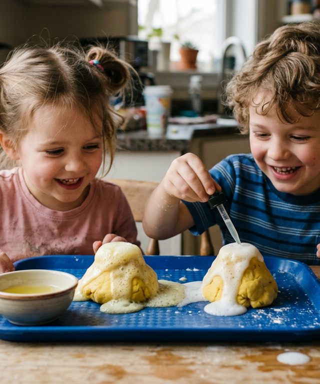 Fizzy Lemon Scented Cloud Dough Volcanoes — Sensory Play activity for ages 2–10 years (indoor, 30 min)
