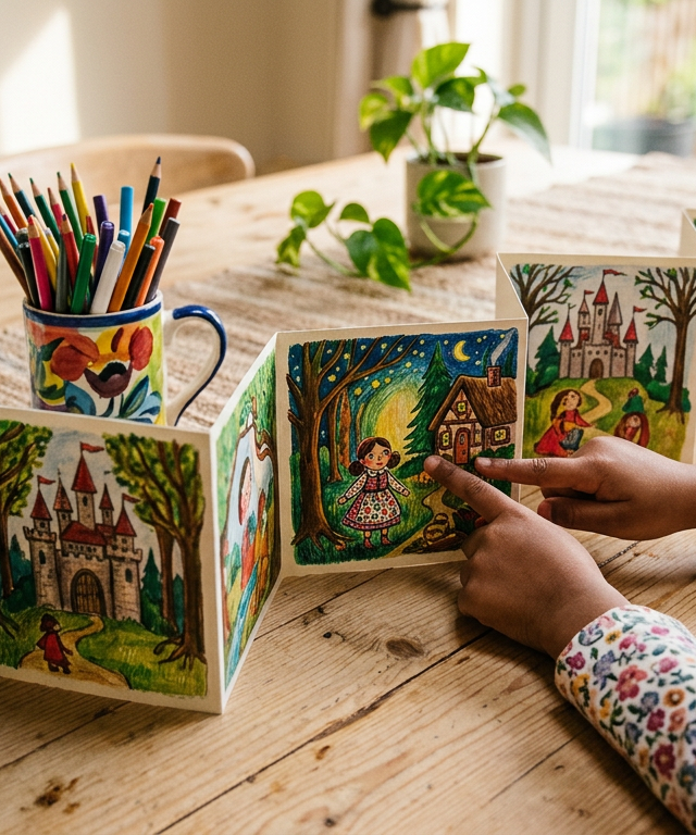 Fold-Out Story Map Accordion Book — Reading & Literacy activity for ages 6–10 years (indoor, 60 min)