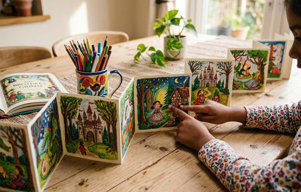 Fold-Out Story Map Accordion Book — Reading & Literacy activity for ages 6–10 years (indoor, 60 min)