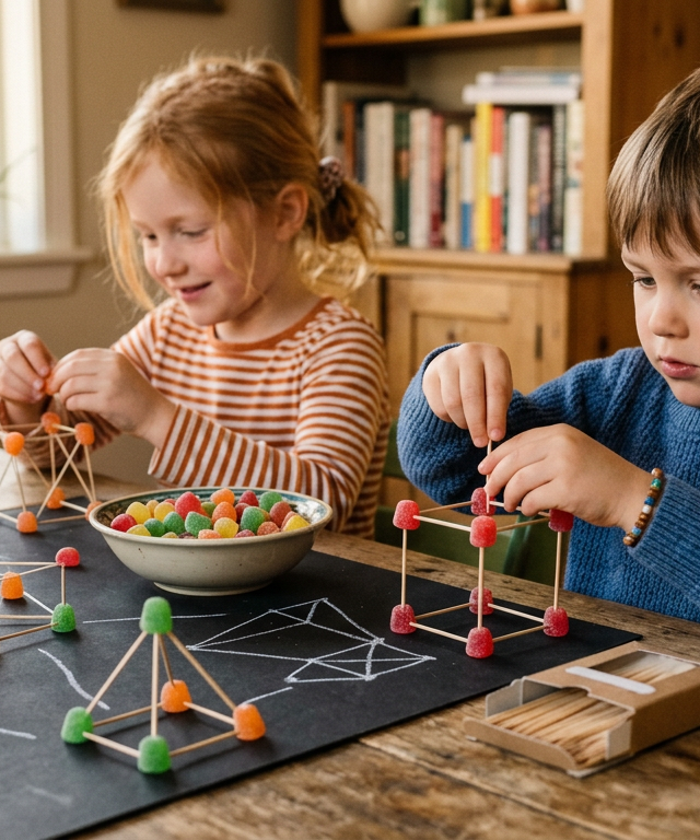 Gumdrop Geometry Constellation Map Building Challenge — Numbers & Math activity for ages 4–9 years (indoor, 45 min)