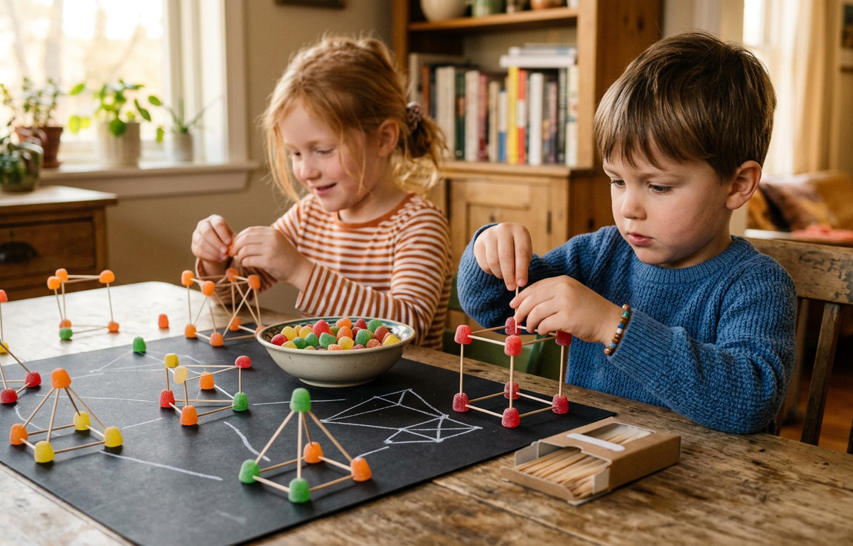 Gumdrop Geometry Constellation Map Building Challenge — Numbers & Math activity for ages 4–9 years (indoor, 45 min)