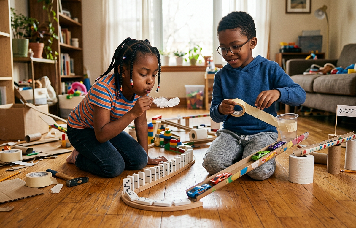 Human Powered Rube Goldberg Challenge — Construction & Engineering activity for ages 6–12 years (indoor, 90 min)