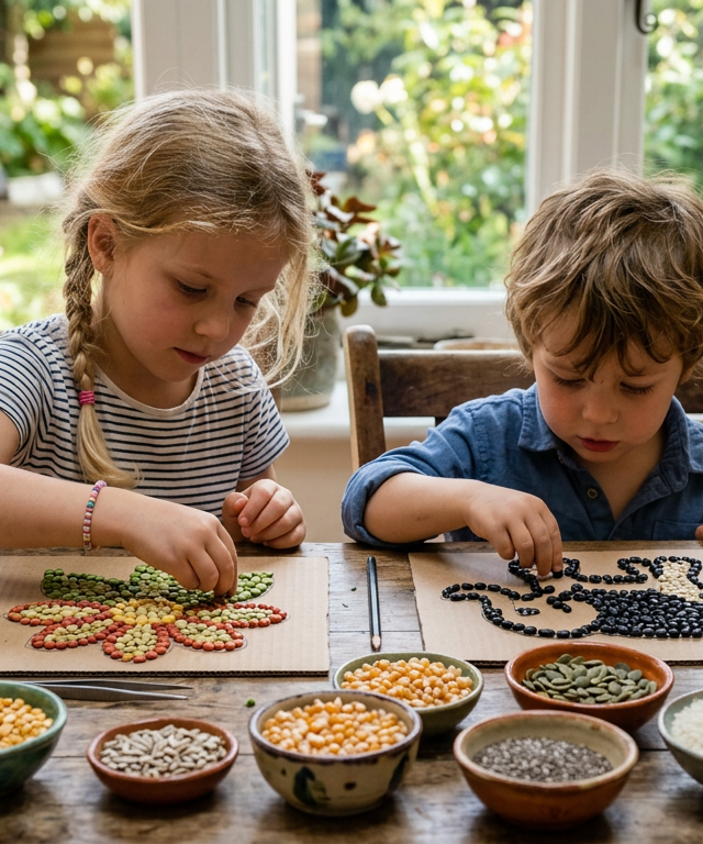 Rainbow Seed Mosaic Art — Nature & Outdoor Play activity for ages 4–9 years (indoor, 60 min)