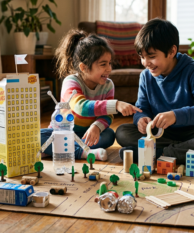 Recycled Robot City Construction Challenge — Construction & Engineering activity for ages 4–10 years (indoor, 90 min)