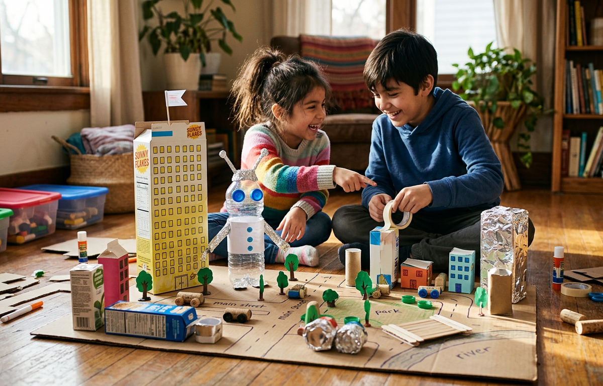 Recycled Robot City Construction Challenge — Construction & Engineering activity for ages 4–10 years (indoor, 90 min)