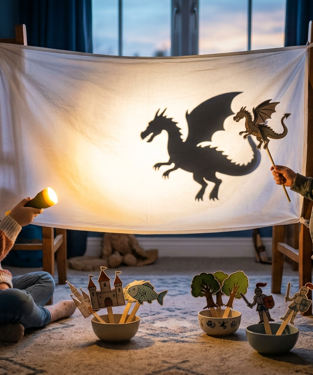 Shadow Puppet Theater Character & Setting Swap — Reading & Literacy activity for ages 4–10 years (indoor, 30 min)