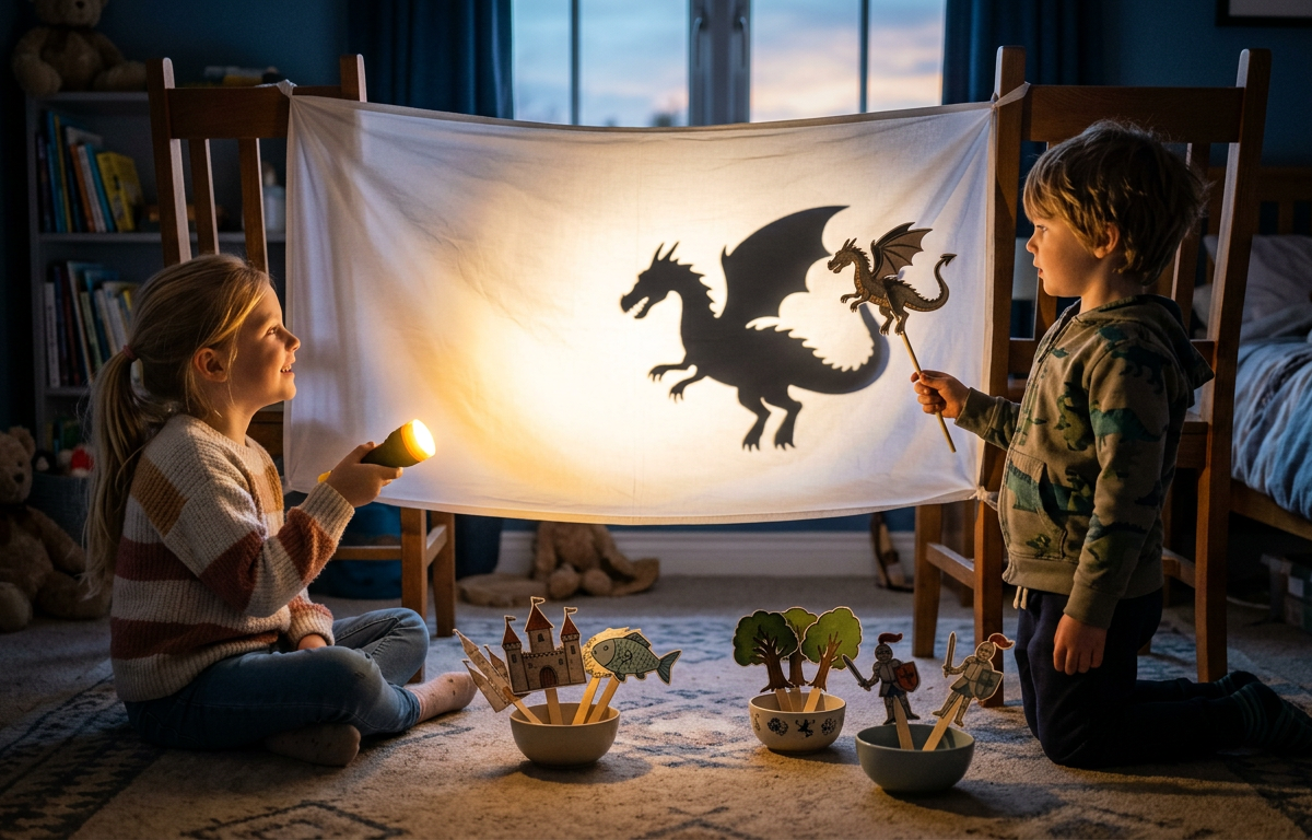Shadow Puppet Theater Character & Setting Swap — Reading & Literacy activity for ages 4–10 years (indoor, 30 min)