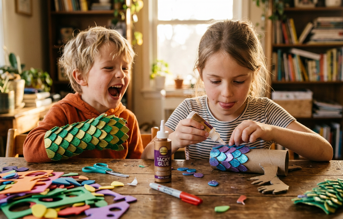 Shimmering Dragon Scale Armor Gauntlets — Fantasy & Characters activity for ages 5–9 years (indoor, 45 min)