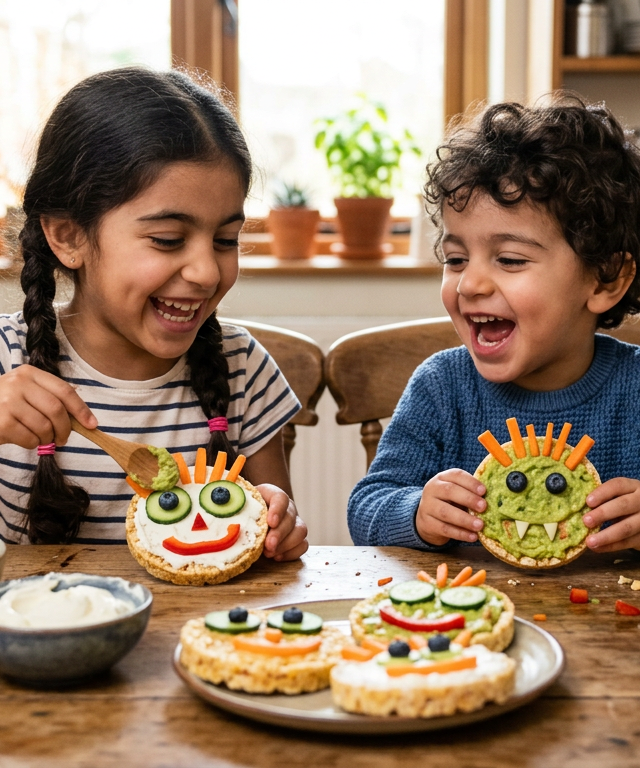 Silly Monster Face Rice Cake Portraits — Cooking & Baking activity for ages 2–10 years (indoor, 30 min)