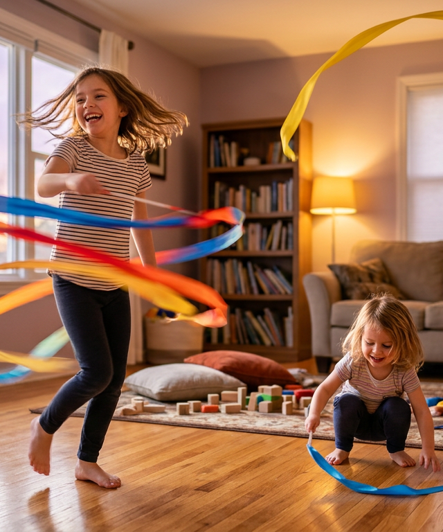 Weather Report Ribbon Wand Freeze Dance — Movement activity for ages 3–8 years (indoor, 30 min)