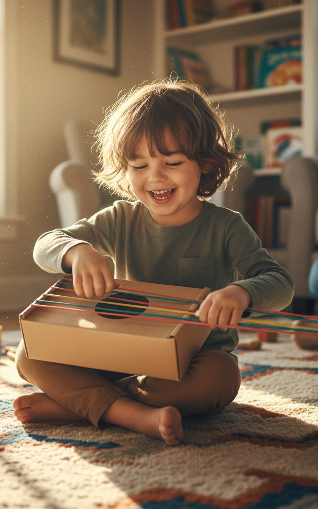 Rubber Band Shoebox Guitar Build — Music activity for ages 5–10 years (indoor, 25 min)