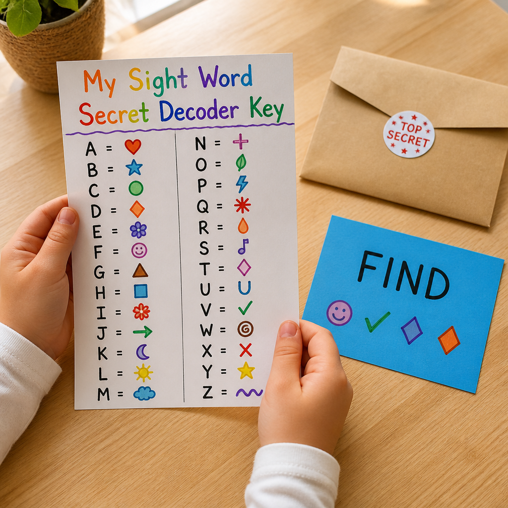 Sight Word Secret Decoder Treasure Hunt — Reading & Literacy activity for ages 5–7 years (indoor, 35 min)
