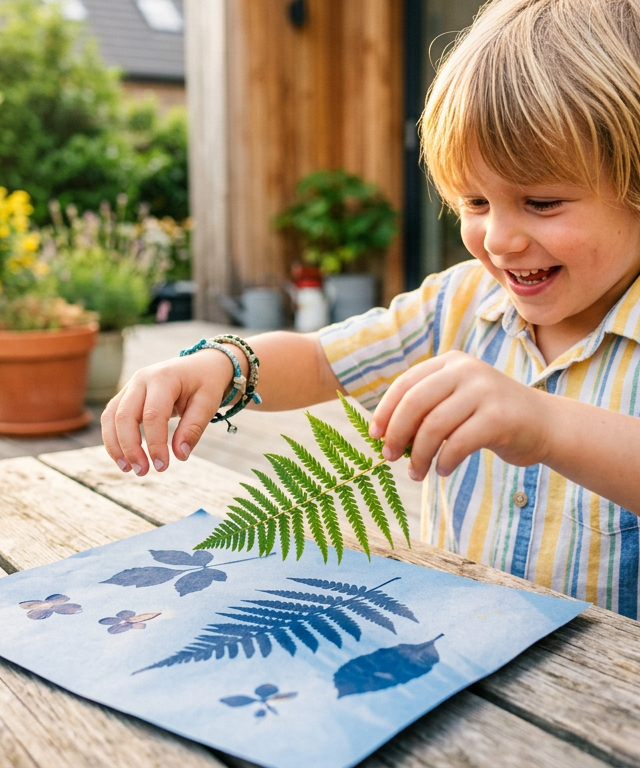 Sun-Printed Nature Silhouettes — Nature & Outdoor Play activity for ages 4–10 years (outdoor, 45 min)
