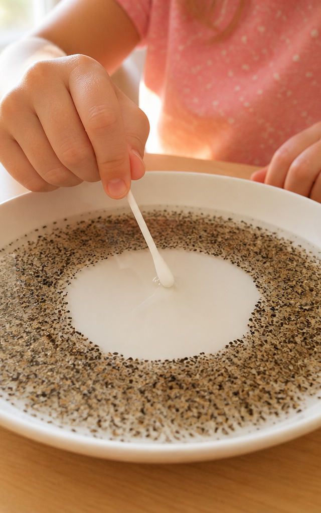 Surface Tension Powered Pepper Scatter Race — Science Experiments activity for ages 4–8 years (indoor, 15 min)