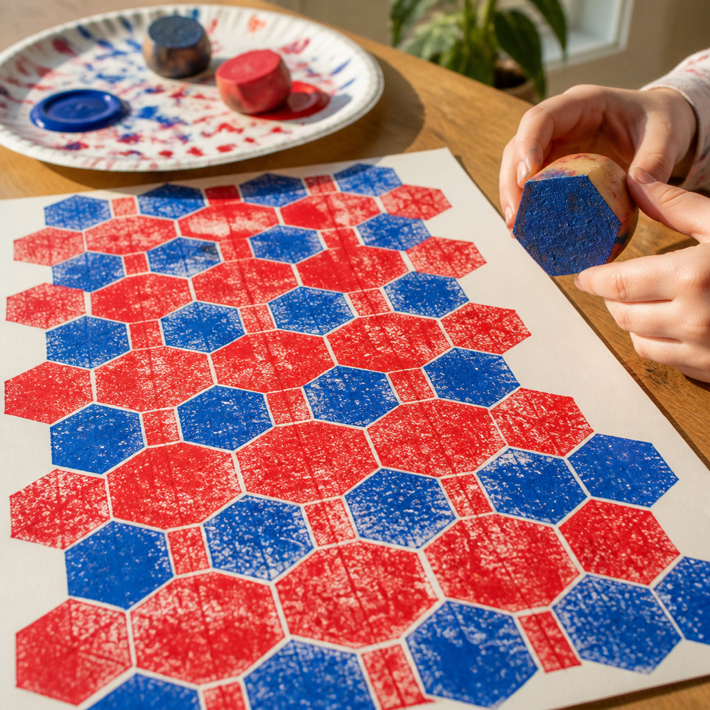 Tessellating Tile Art Stamping Set — Numbers & Math activity for ages 6–10 years (indoor, 60 min)
