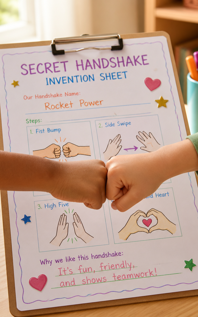 The Apology Secret Handshake Invention — Building Character activity for ages 6–10 years (indoor, 45 min)