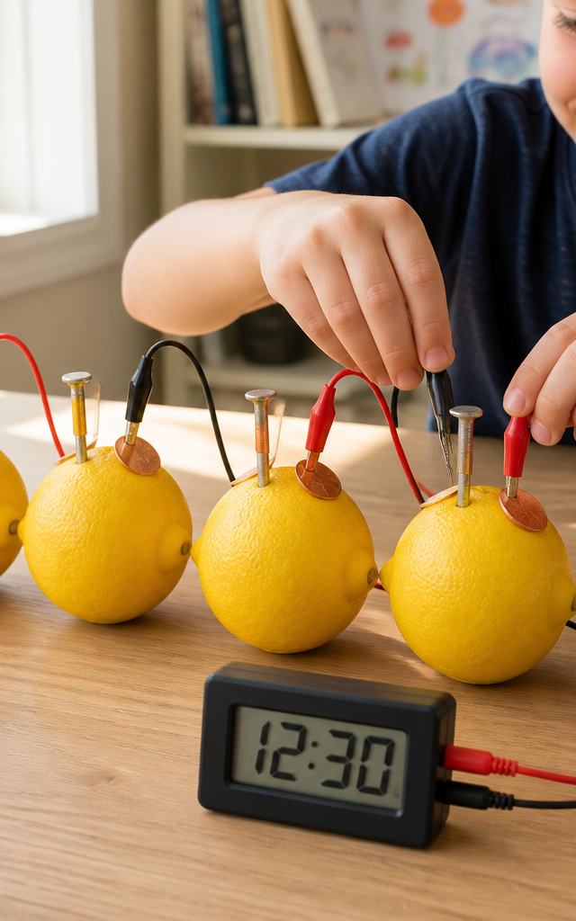 The Electrifying Lemon Battery Clock — Science Experiments activity for ages 6–10 years (indoor, 45 min)