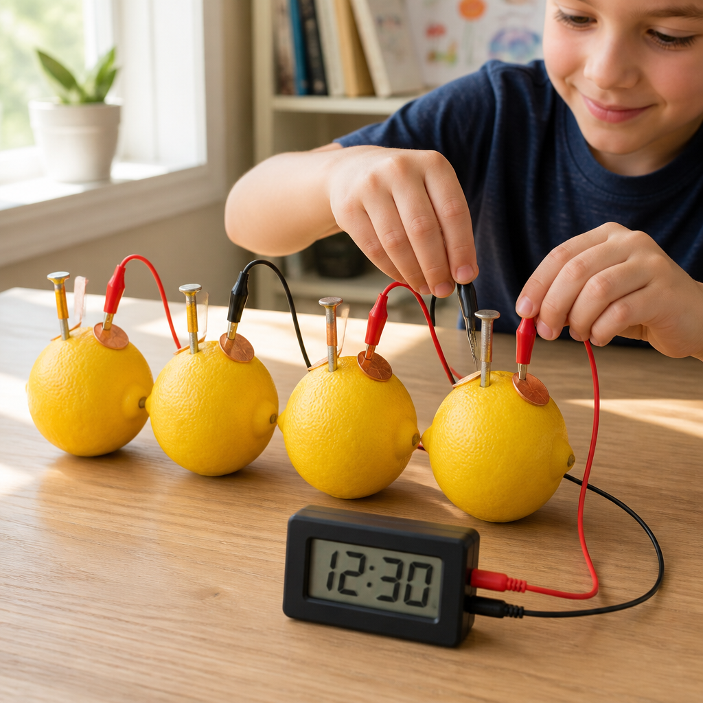 The Electrifying Lemon Battery Clock — Science Experiments activity for ages 6–10 years (indoor, 45 min)