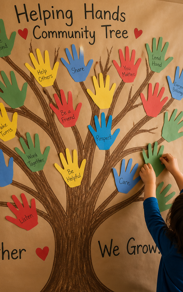 The Helping Hands Community Tree Mural — Building Character activity for ages 4–10 years (indoor, 60 min)