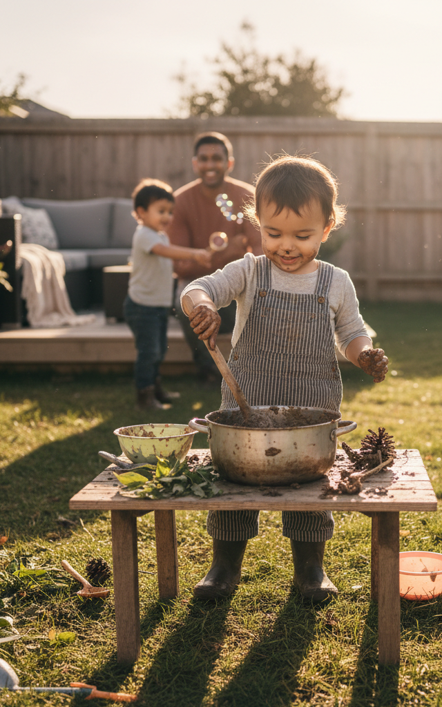 Backyard Mud Kitchen Cook-Up — Toddler (12–36 months) activity for ages 24–36 months (outdoor, 30 min)