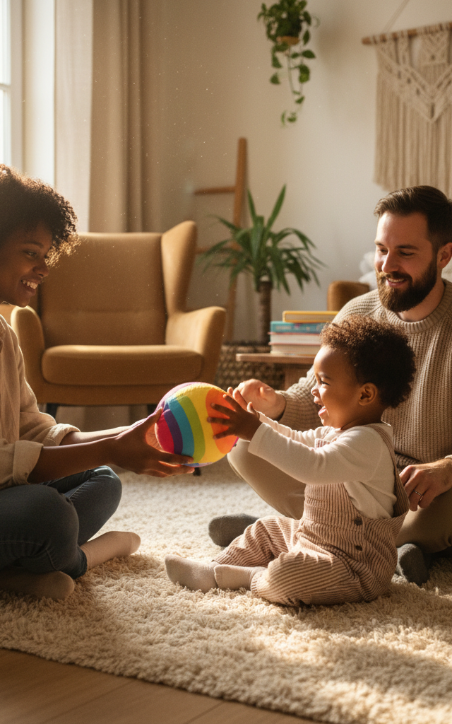 Turn-Taking Ball Roll Circle — Toddler (12–36 months) activity for ages 18–24 months (indoor, 10 min)