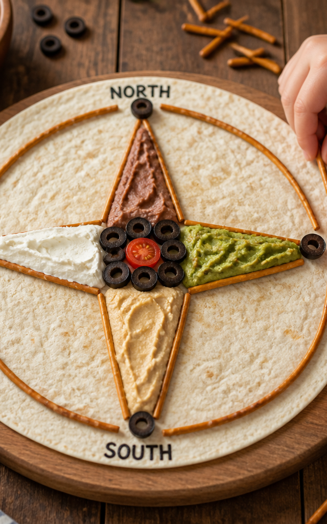 Tortilla Compass Rose with Savory Spreads — Cooking & Baking activity for ages 5–9 years (indoor, 20 min)
