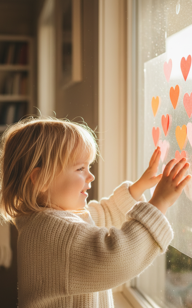 Valentine Tissue Heart Window Cling — Holidays & Seasons activity for ages 4–8 years (indoor, 30 min)