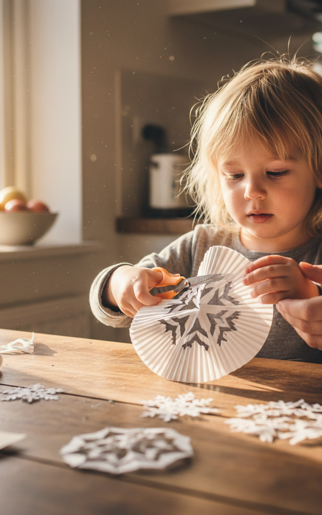 Coffee Filter Snowflake Chain — Holidays & Seasons activity for ages 5–10 years (indoor, 30 min)