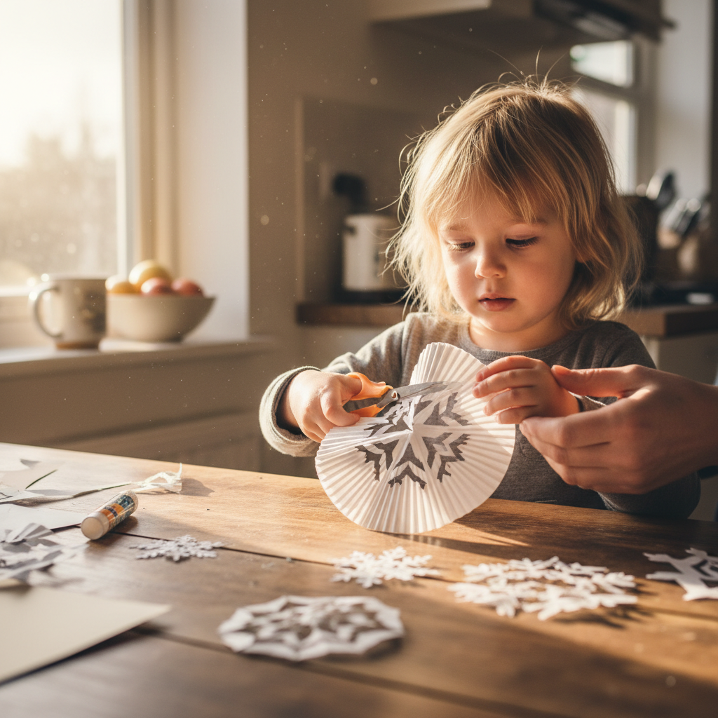 Coffee Filter Snowflake Chain — Holidays & Seasons activity for ages 5–10 years (indoor, 30 min)