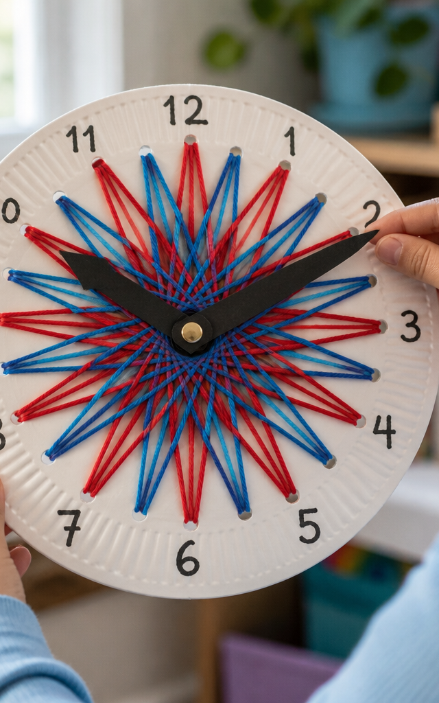 Woven Paper Plate Clock Face Time-Teller — Numbers & Math activity for ages 6–9 years (indoor, 45 min)