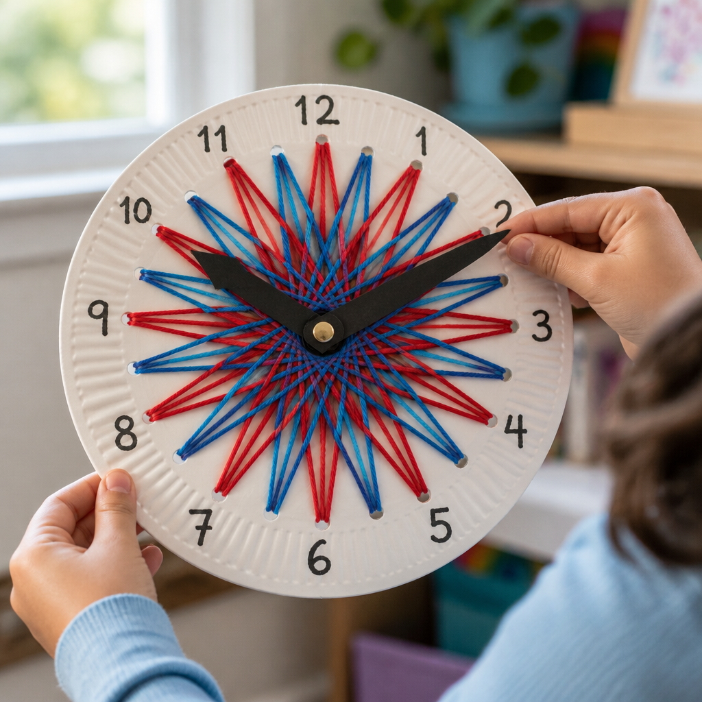 Woven Paper Plate Clock Face Time-Teller — Numbers & Math activity for ages 6–9 years (indoor, 45 min)
